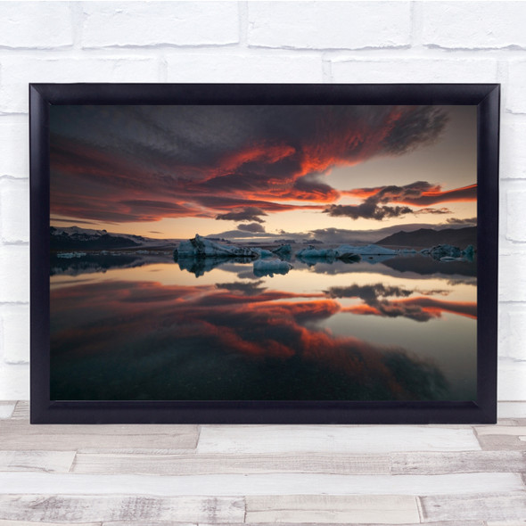 Iceland Glacier Lagoon Lake Reflection Clouds Sky Winter Ice Wall Art Print