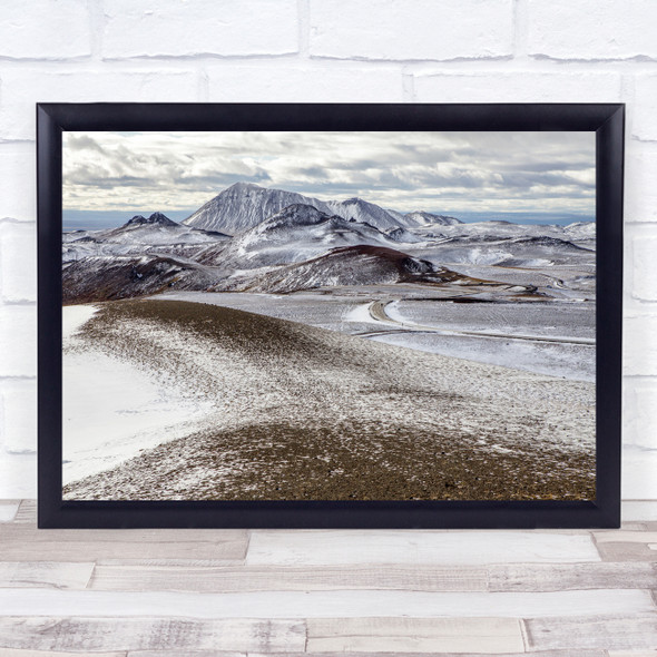 Iceland Landscape Winter Snow Hills Myvatn Road Way Mountain Wall Art Print