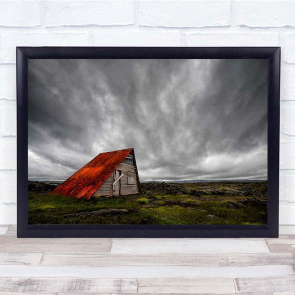 Landscape Iceland Red Cottage Shed Shack Cabin Sky Roof Barn Wall Art Print