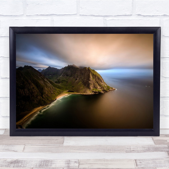 Lofoten Kvalvika Beach Sea Mountains Long Exposure Landscape Wall Art Print