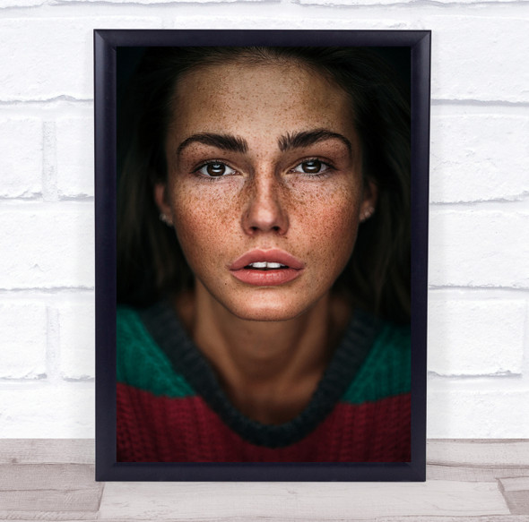 Model Woman Sweater Portrait Face Freckles Freckle Lips Girl Wall Art Print