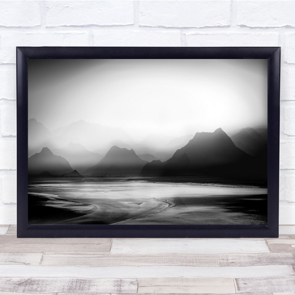 Mountains Mountain Landscape Sun Sunset Dark Darkness People Wall Art Print