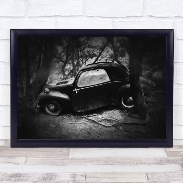 Oldtimer Wood Emotion Black White Decay Topolino Car Vehicle Wall Art Print