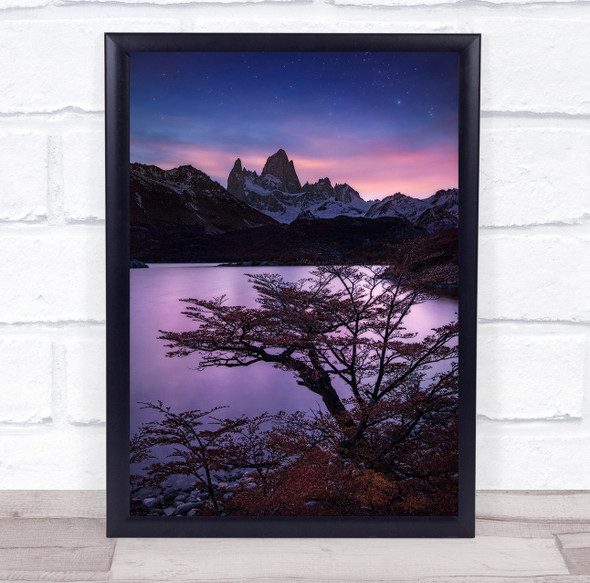 Patagonia Mountains Sky Argentina Stars Lake Fitz Roy Autumn Wall Art Print