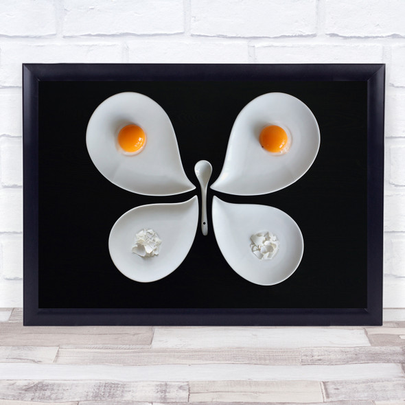 Plate Egg Eggs Yellow Yolk Kitchen Shell Spoon Breakfast Eat Wall Art Print