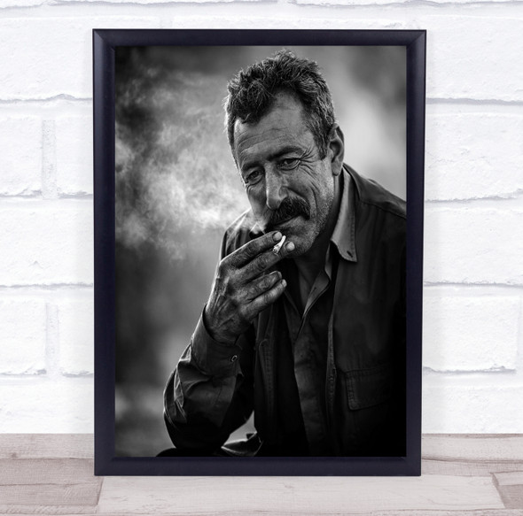 Portrait Cigarette Smoke Smoker Smoking Man Face Bokeh Smile Wall Art Print