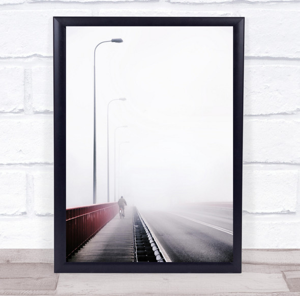 Red Street Creative Edit Fog Foggy Mist Haze Lamppost Bridge Wall Art Print