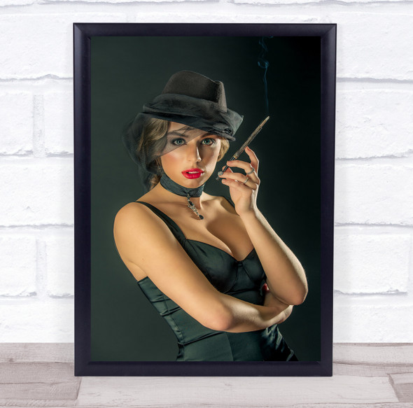 Smoke Smoker Smoking Cigarette Dress Hat Lipstick Lips Woman Wall Art Print