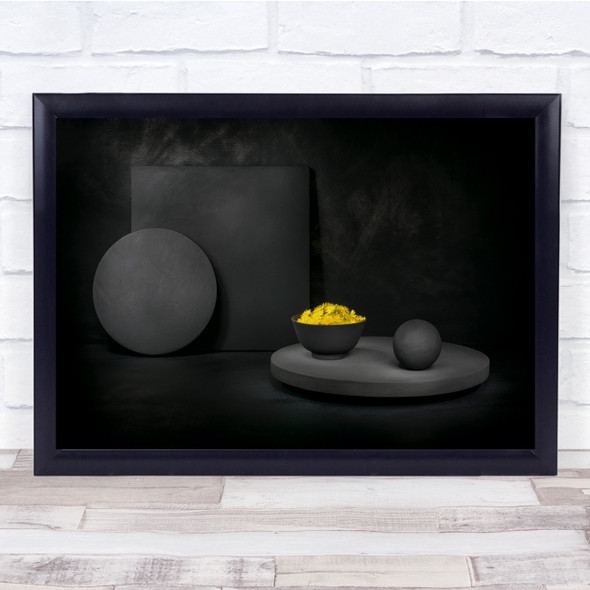 Still-life Flowers Yellow Dark Black Minimalist Contemporary Wall Art Print