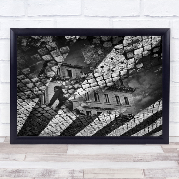 Street Puddle Reflection Italy Crosswalk Crossing Water Rome Wall Art Print