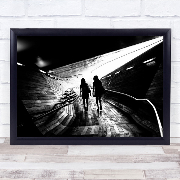 Street Tunnel Planks Rail Dark Shadow Light Lamps Silhouette Wall Art Print