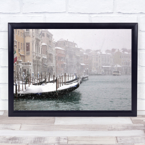 Venice Grand Canal Winter Cold Snow Weather Snowing Snowfall Wall Art Print