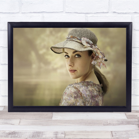 Vintage Hat Ribbon Bokeh Summer Portrait Person Woman Glance Wall Art Print