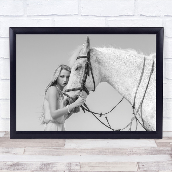 Woman Horse Portrait High Key High-Key Horses Animal Animals Wall Art Print