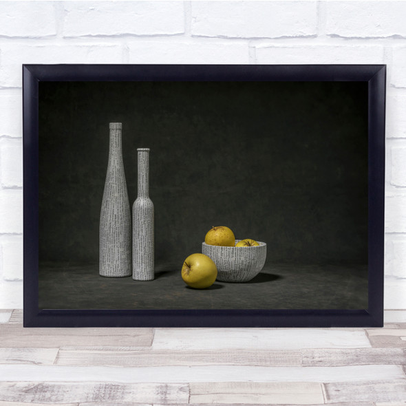 Yellow Minimalist Still Life Apple Apples Fruit Food Kitchen Wall Art Print