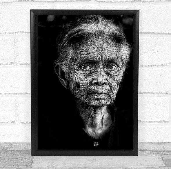 Age Old Tattoo Face Woman Lady Dark Low Key Low-Key Black & White No Print