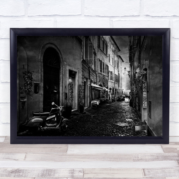 Alley Street Vespa Scooter Rome Italy Black & White Old Town History Print