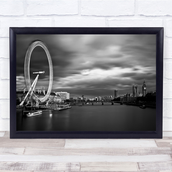 London Eye Big Ben Bridge Black & White Tower Westminster Boat River Print