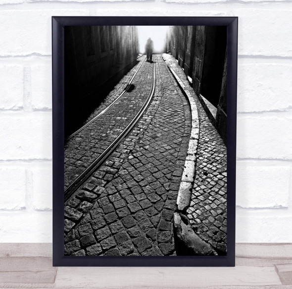 Street Black & White Tracks Cobblestones Cobblestone Figure Person Shadow Print