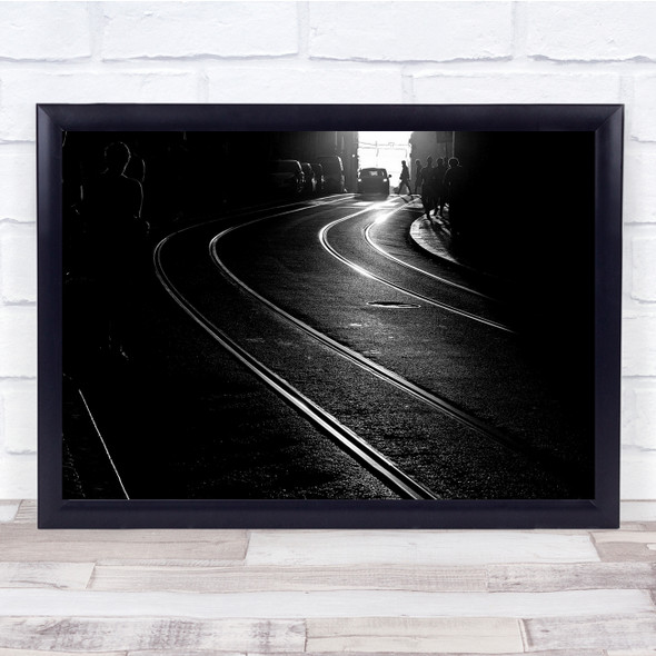 Tracks Railway Black & White Car People Street Dark Low Key Low-Key Light Print