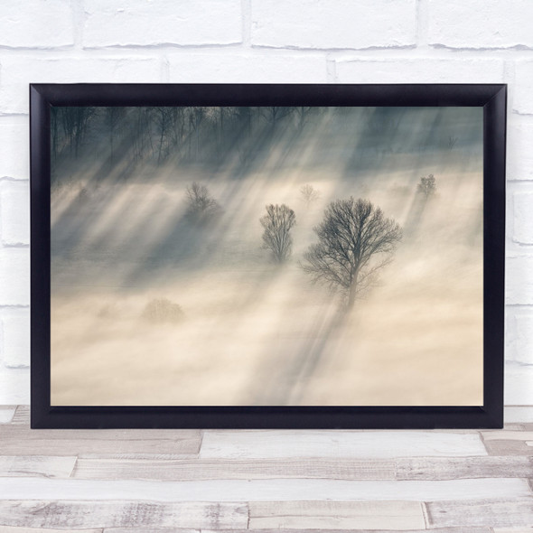 Adda Italy Fog Morning Trees Rays Light Mist Haze Landscape Dawn Wall Art Print