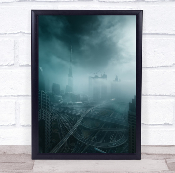 Architecture Highway Intersection Aerial Above Road Way Fog Mist Wall Art Print