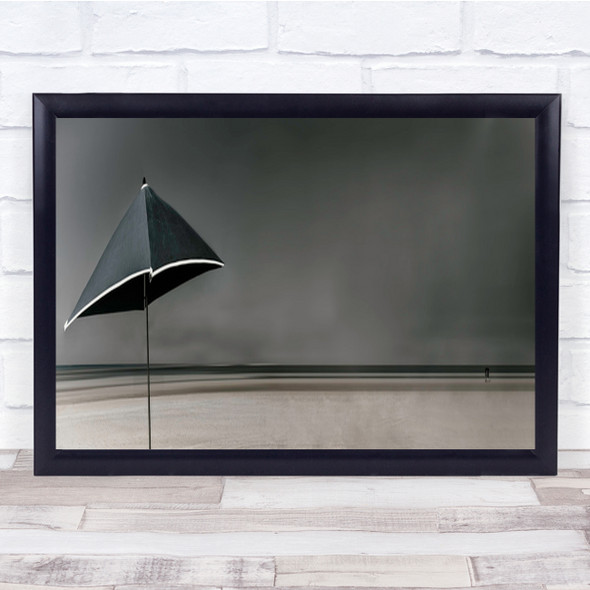 Beach Sea Ocean parasol Water Coastline Minimalism Blue Umbrella Wall Art Print