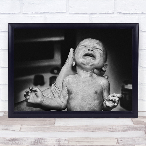 Birth Child Baby Delivery Portrait beginning black and white Cry Wall Art Print