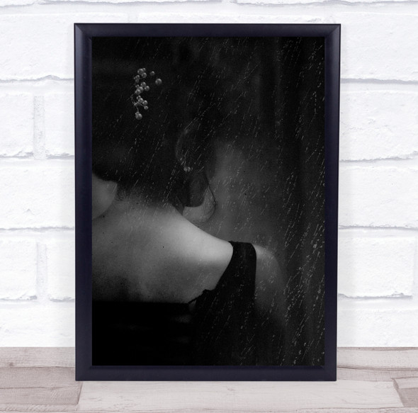 Black and white Mood Woman Reflection Rain Window Hair Ornaments Wall Art Print