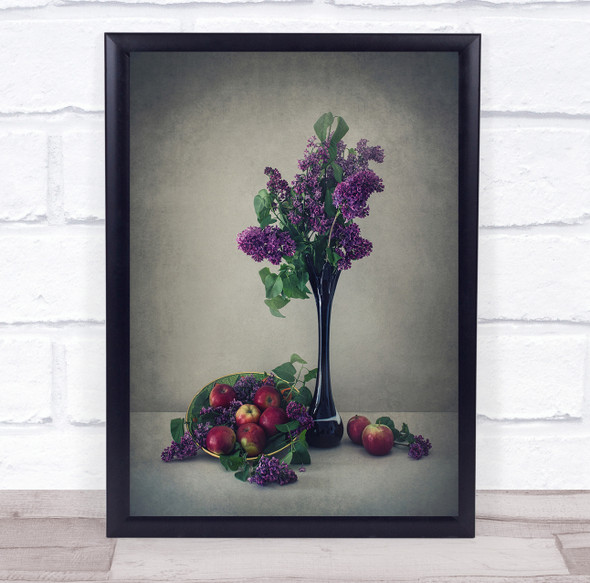 Bouquet Lilac Flower Flowers Vase Apple Apples Fruit Summer Bowl Wall Art Print