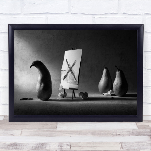 Canvas Fruit Painting Artist Black & White Humour Pear Fun Funny Wall Art Print