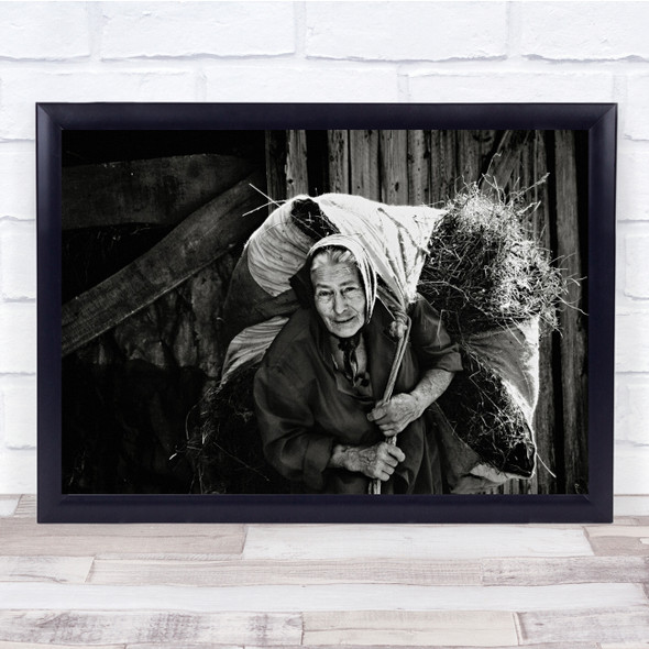 Carry Weight Strength Heavy Strong Monocolour Bag Hay Farmer Old Wall Art Print