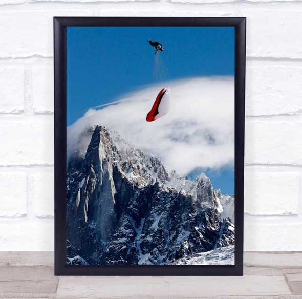 Chamonix Mountains Paragliding Peaks Snow Winter France Aiguille Wall Art Print