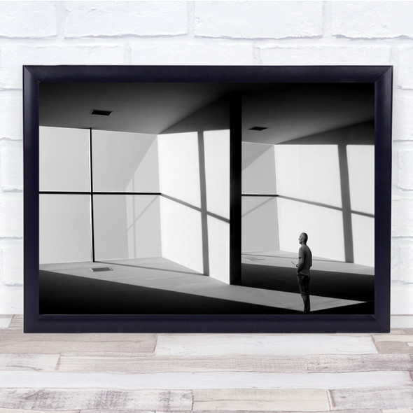 Examining The Environment large windows building black and white Wall Art Print