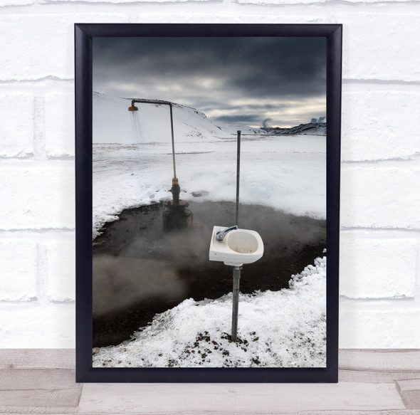 Iceland Surreal Shower Sink Lost End-Of-World Winter Snow Myvatn Wall Art Print