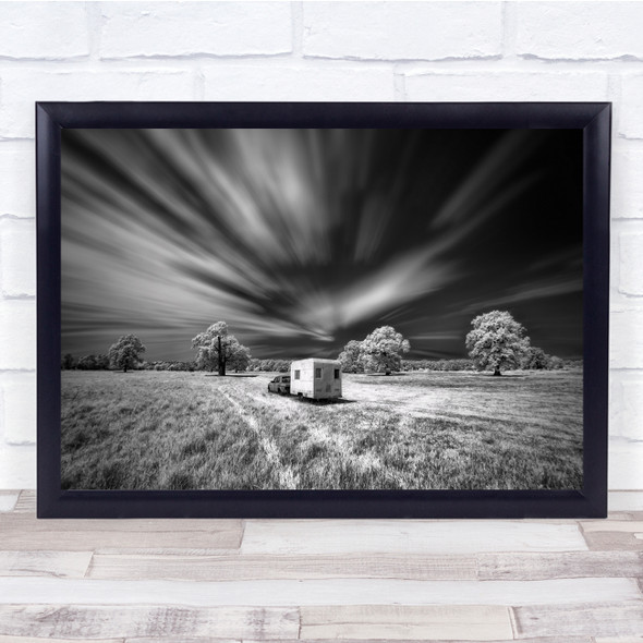 Infrared Poland Landscape Black & White Lower Summer Trees Field Wall Art Print