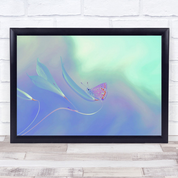 Insect Butterfly Pastel Colour Colors Turquoise Teal Grass Macro Wall Art Print