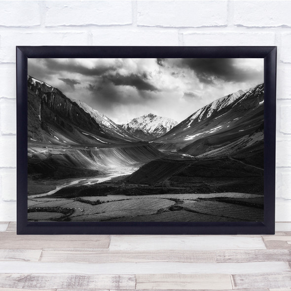 Landscape Black & White Valley Glacier Gorge Mountain Snowy Peak Wall Art Print