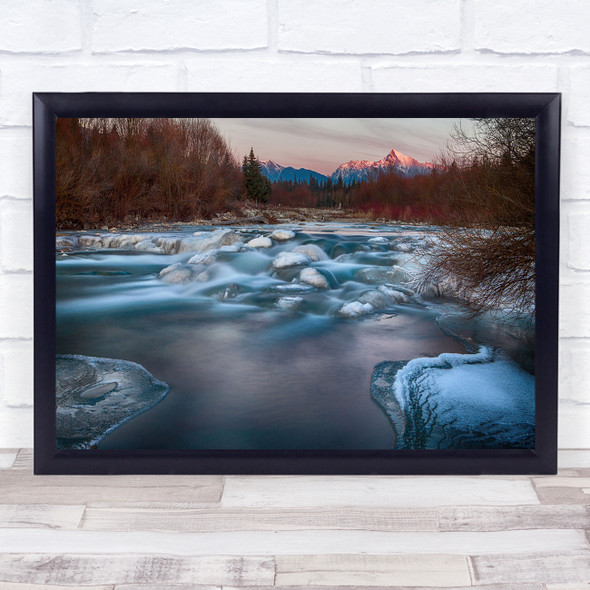 Landscape Stream River Ice Snow Frost Cold Mountain Trees Forest Wall Art Print