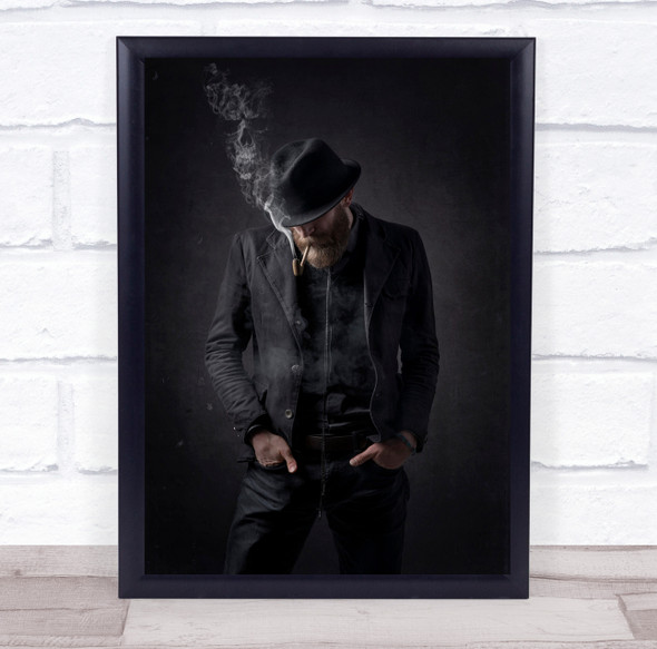 Man Hat Portrait Smoke Smoker Smoking Pipe Anonymous Hide Hidden Wall Art Print