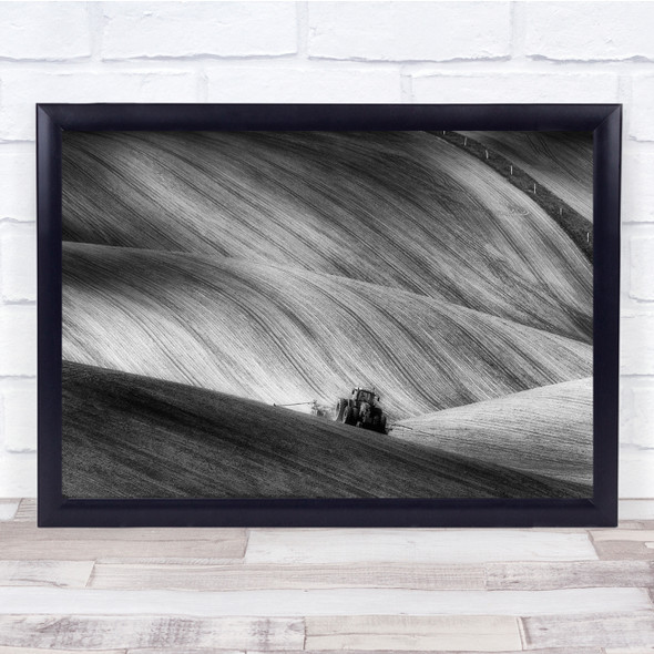 Moravia Fields Monochrome Landscape Czech Republic Waves Tractor Wall Art Print