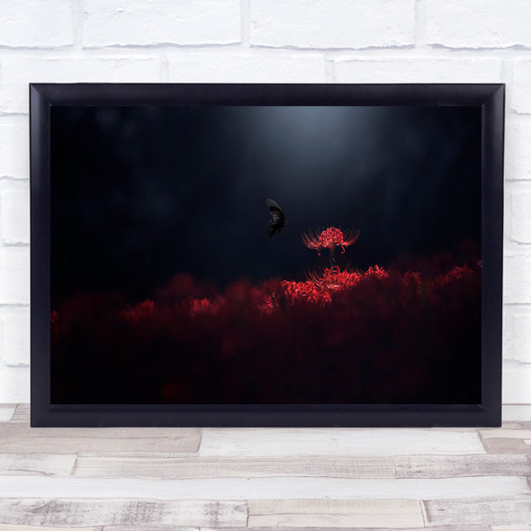 Panorama Butterfly Red Flower Flowers Creative Edit Dark Low Key Wall Art Print