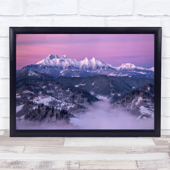Panorama Pink Purple Alps Alp Fog Mist Haze Dawn Morning Sunrise Wall Art Print