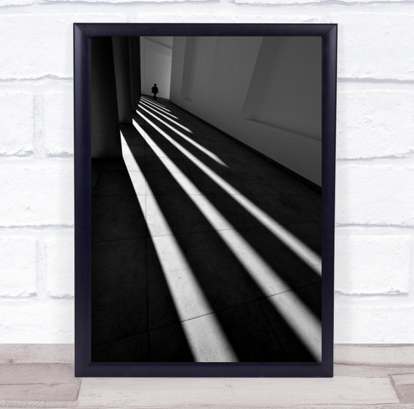 Person Black & White Hallway Light Streaks Pattern Shadow Street Wall Art Print