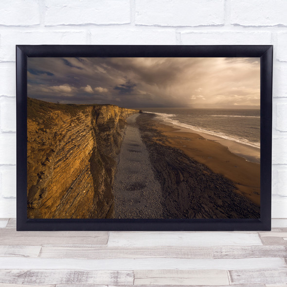 Porthcawl Wales Uk Rain Storm Sunset Ocean Atlantic Cliffs Beach Wall Art Print