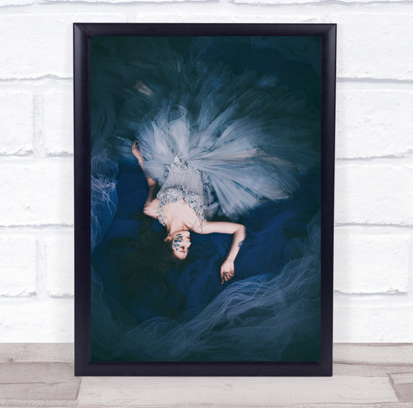 Portrait Blue Girl Model Woman Fashion Dress Lay Laying Princess Wall Art Print