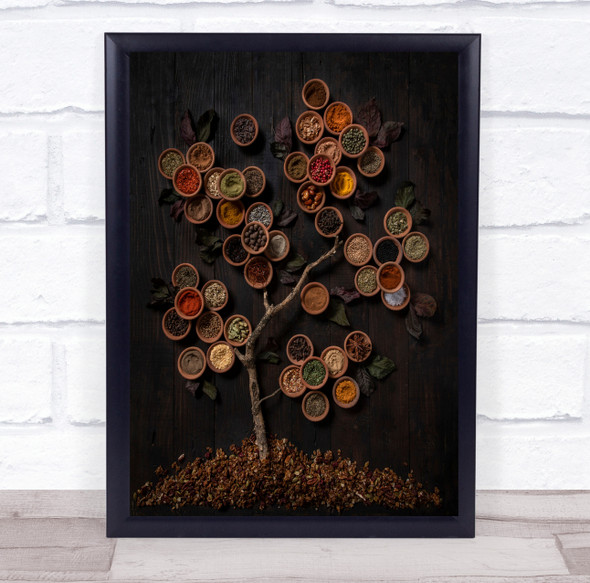 Spice Spices Pot Pots Graphic Tree Leaf Leaves Food Kitchen Cook Wall Art Print