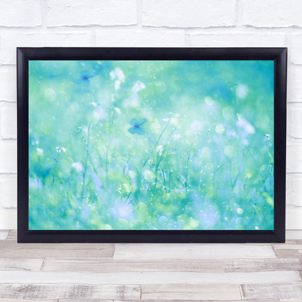 Summer Butterfly Soft Turquoise Teal Meadow Garden Pastel Colour Wall Art Print