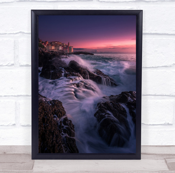 Sunset Water Seascape Liguria Night Coast Coastal Wave Waves Sea Wall Art Print