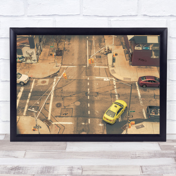 Taxi Intersection Brooklyn Cars Car Turning Right Traffic Yellow Wall Art Print